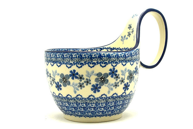 5"H (bowl portion is 3 1/4"H x 4 3/8"W).
 Polish Pottery Loop Handle Bowl - Blue Horizon 845-2333a (5"H (bowl portion is 3 1/4"H x 4 3/8"W).
)