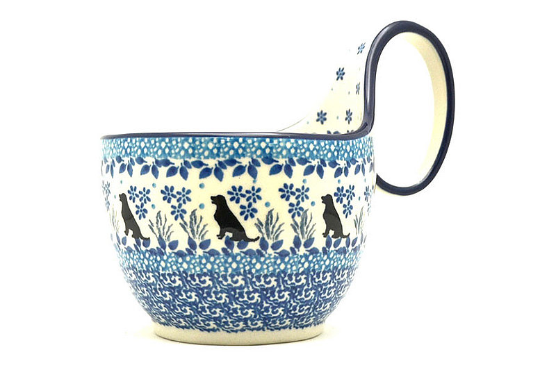 5"H (bowl portion is 3 1/4"H x 4 3/8"W).
 Polish Pottery Loop Handle Bowl - Buddy 845-2856a (5"H (bowl portion is 3 1/4"H x 4 3/8"W).
)