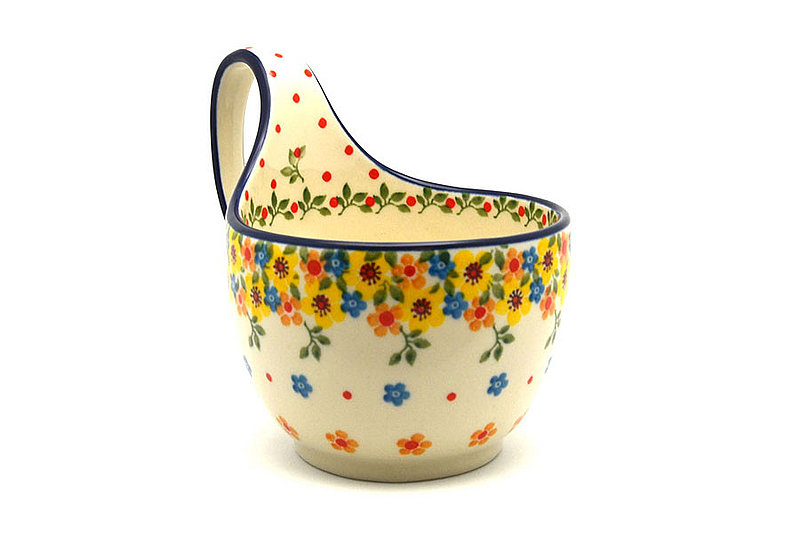 5" H. (bowl portion is 3 1/4"H x 4 3/8"W)
 Polish Pottery Loop Handle Bowl - Buttercup 845-2225a (5" H. (bowl portion is 3 1/4"H x 4 3/8"W)
)