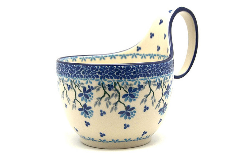 5" H. (bowl portion is 3 1/4"H x 4 3/8"W)
 Polish Pottery Loop Handle Bowl - Clover Field 845-2524a (5" H. (bowl portion is 3 1/4"H x 4 3/8"W)
)