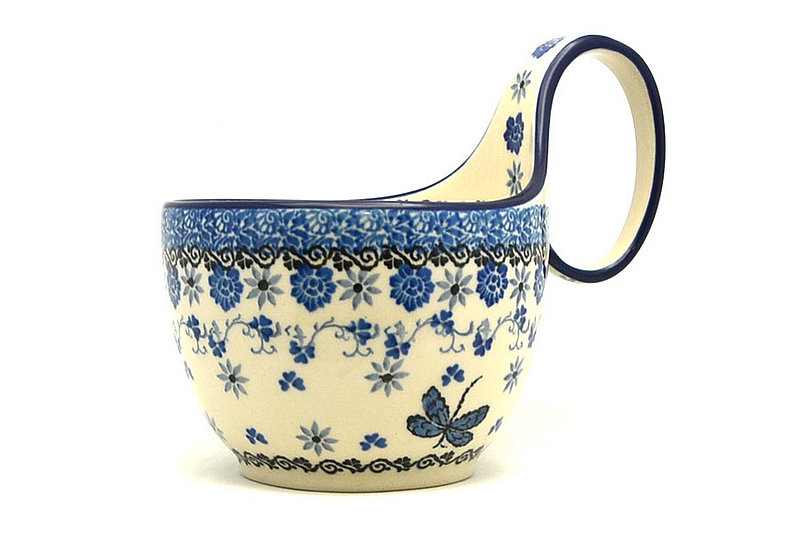 5"H (bowl portion is 3 1/4"H x 4 3/8"W).
 Polish Pottery Loop Handle Bowl - Dragonfly 845-2009a (5"H (bowl portion is 3 1/4"H x 4 3/8"W).
)