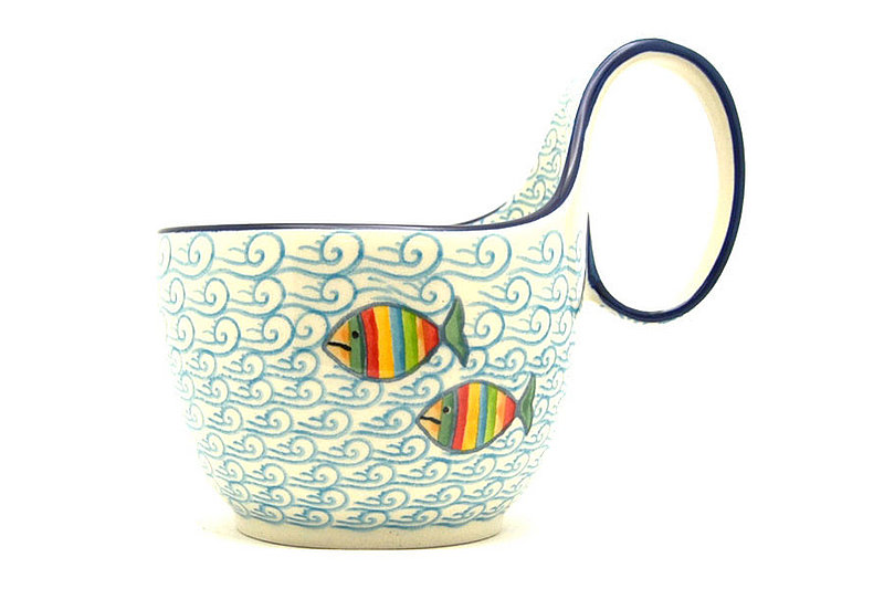 5" H. (bowl portion is 3 1/4"H x 4 3/8"W)
 Polish Pottery Loop Handle Bowl - Rainbow Fish 845-2540a (5" H. (bowl portion is 3 1/4"H x 4 3/8"W)
)