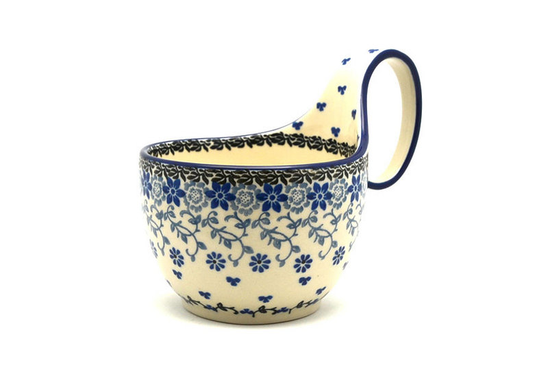 5" H. (bowl portion is 3 1/4"H x 4 3/8"W)
 Polish Pottery Loop Handle Bowl - Silver Lace 845-2158a (5" H. (bowl portion is 3 1/4"H x 4 3/8"W)
)