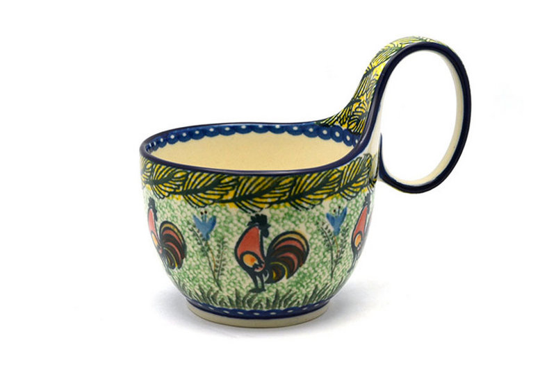5" H. (bowl portion is 3 1/4"H x 4 3/8"W)
 Polish Pottery Loop Handle Bowl - Unikat Signature U2663 845-U2663 (5" H. (bowl portion is 3 1/4"H x 4 3/8"W)
)