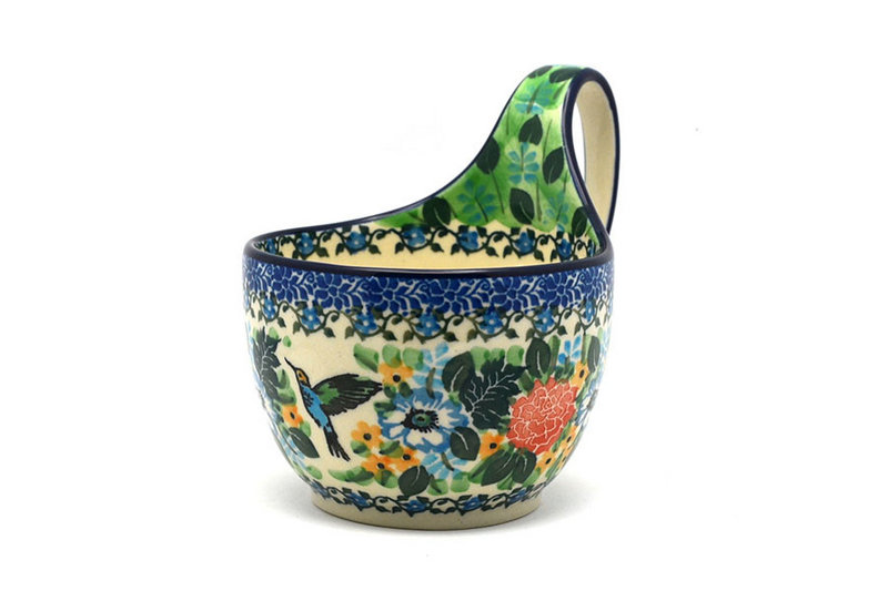 5" H. (bowl portion is 3 1/4"H x 4 3/8"W)
 Polish Pottery Loop Handle Bowl - Unikat Signature U3271 845-U3271 (5" H. (bowl portion is 3 1/4"H x 4 3/8"W)
)