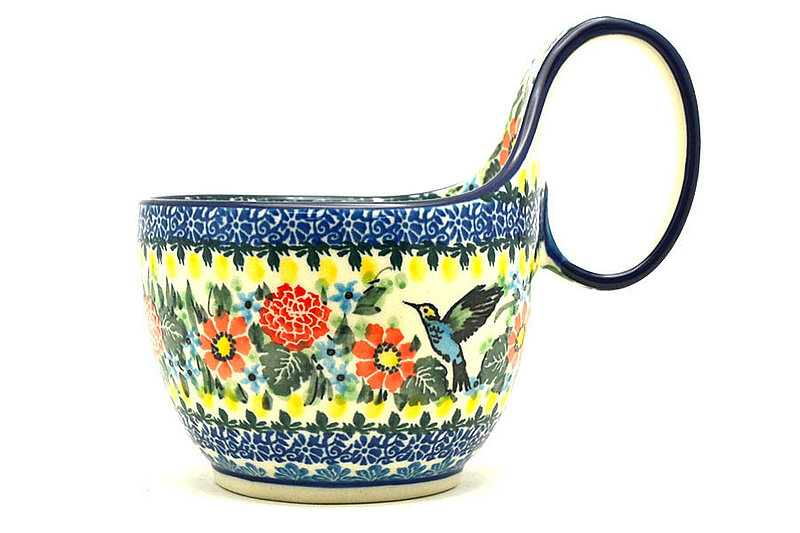 5" H. (bowl portion is 3 1/4"H x 4 3/8"W)
 Polish Pottery Loop Handle Bowl - Unikat Signature U3357 845-U3357 (5" H. (bowl portion is 3 1/4"H x 4 3/8"W)
)