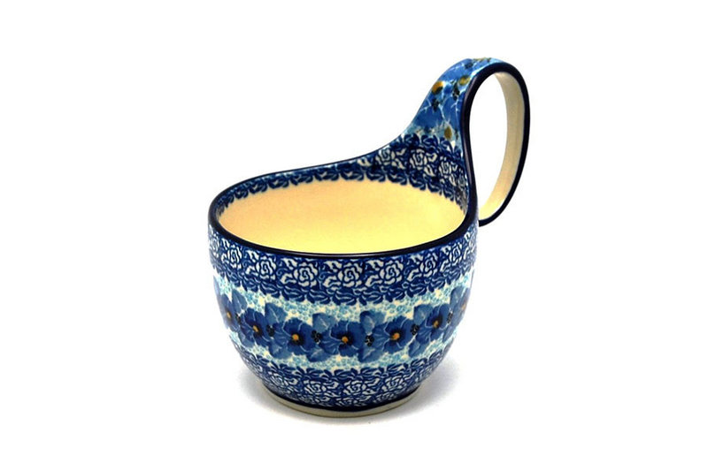 5" H. (bowl portion is 3 1/4"H x 4 3/8"W)
 Polish Pottery Loop Handle Bowl - Unikat Signature U3639 845-U3639 (5" H. (bowl portion is 3 1/4"H x 4 3/8"W)
)