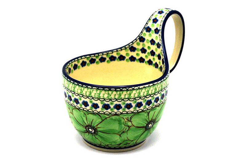 5" H. (bowl portion is 3 1/4"H x 4 3/8"W)
 Polish Pottery Loop Handle Bowl - Unikat Signature U408A 845-U408A (5" H. (bowl portion is 3 1/4"H x 4 3/8"W)
)