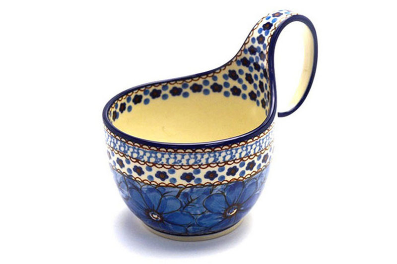 5" H. (bowl portion is 3 1/4"H x 4 3/8"W)
 Polish Pottery Loop Handle Bowl - Unikat Signature U408C 845-U408C (5" H. (bowl portion is 3 1/4"H x 4 3/8"W)
)