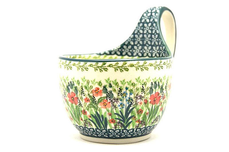 5" H. (bowl portion is 3 1/4"H x 4 3/8"W)
 Polish Pottery Loop Handle Bowl - Unikat Signature U4335 845-U4335 (5" H. (bowl portion is 3 1/4"H x 4 3/8"W)
)
