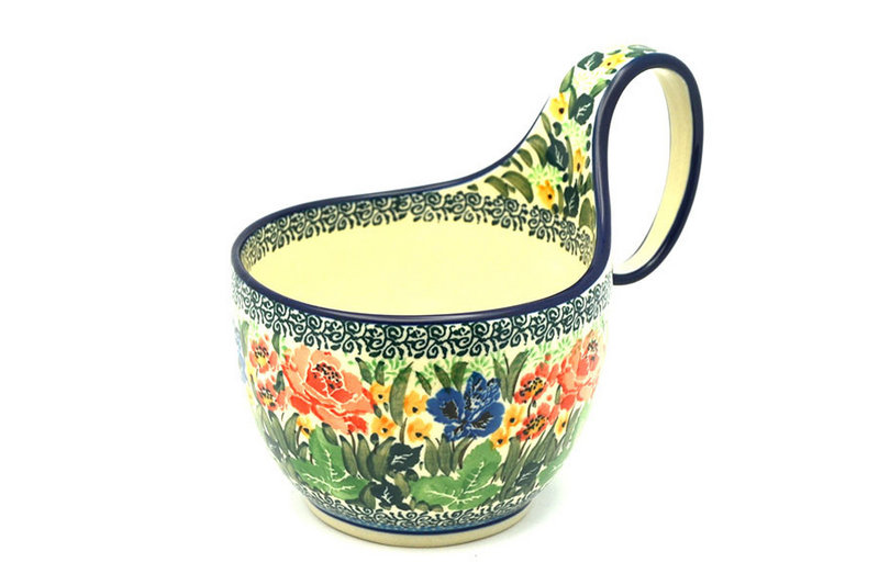 5" H. (bowl portion is 3 1/4"H x 4 3/8"W)
 Polish Pottery Loop Handle Bowl - Unikat Signature U4400 845-U4400 (5" H. (bowl portion is 3 1/4"H x 4 3/8"W)
)