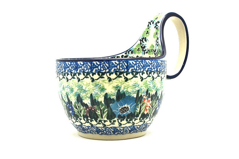 5" H. (bowl portion is 3 1/4"H x 4 3/8"W)
 Polish Pottery Loop Handle Bowl - Unikat Signature U4572 845-U4572 (5" H. (bowl portion is 3 1/4"H x 4 3/8"W)
)