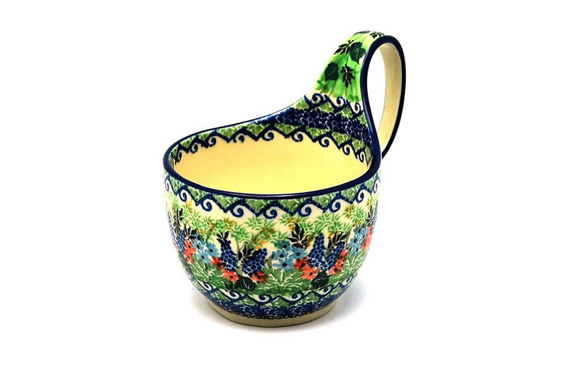 5" H. (bowl portion is 3 1/4"H x 4 3/8"W)
 Polish Pottery Loop Handle Bowl - Unikat Signature U4600 845-U4600 (5" H. (bowl portion is 3 1/4"H x 4 3/8"W)
)