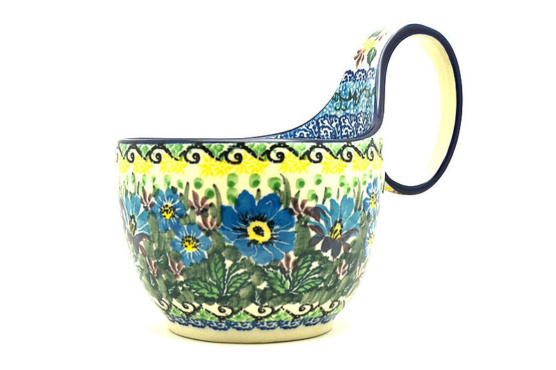 5" H. (bowl portion is 3 1/4"H x 4 3/8"W)
 Polish Pottery Loop Handle Bowl - Unikat Signature U4613 845-U4613 (5" H. (bowl portion is 3 1/4"H x 4 3/8"W)
)