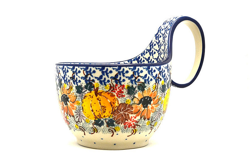 5" H. (bowl portion is 3 1/4"H x 4 3/8"W)
 Polish Pottery Loop Handle Bowl - Unikat Signature U4741 845-U4741 (5" H. (bowl portion is 3 1/4"H x 4 3/8"W)
)