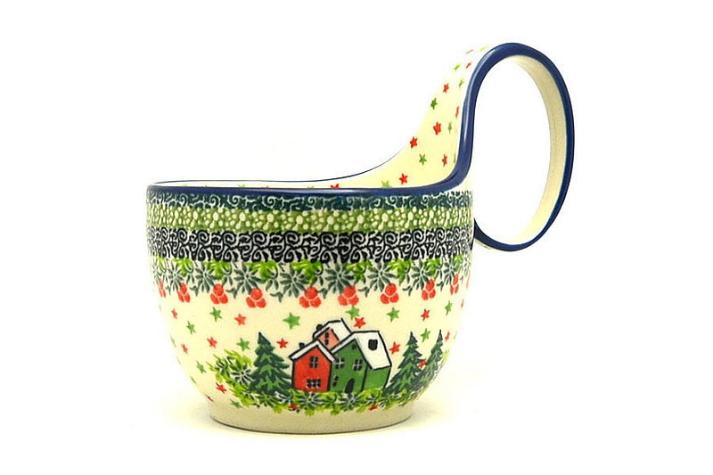 5" H. (bowl portion is 3 1/4"H x 4 3/8"W)
 Polish Pottery Loop Handle Bowl - Unikat Signature U5037 845-U5037 (5" H. (bowl portion is 3 1/4"H x 4 3/8"W)
)