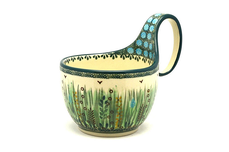 5" H. (bowl portion is 3 1/4"H x 4 3/8"W)
 Polish Pottery Loop Handle Bowl - Unikat Signature U803 845-U0803 (5" H. (bowl portion is 3 1/4"H x 4 3/8"W)
)