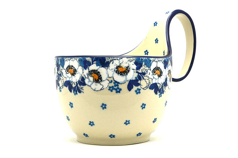 5" H. (bowl portion is 3 1/4"H x 4 3/8"W)
 Polish Pottery Loop Handle Bowl - White Poppy 845-2222a (5" H. (bowl portion is 3 1/4"H x 4 3/8"W)
)