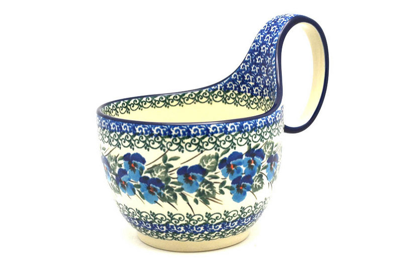 5" H. (bowl portion is 3 1/4"H x 4 3/8"W)
 Polish Pottery Loop Handle Bowl - Winter Viola 845-2273a (5" H. (bowl portion is 3 1/4"H x 4 3/8"W)
)