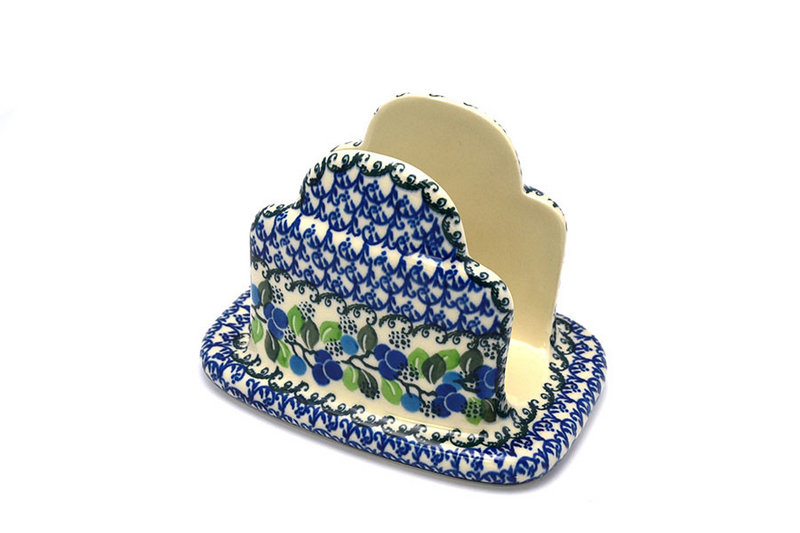 5"H x 4 1/2"W x 6 1/2"L
 Polish Pottery Napkin Holder - Blue Berries 487-1416a (5"H x 4 1/2"W x 6 1/2"L
)