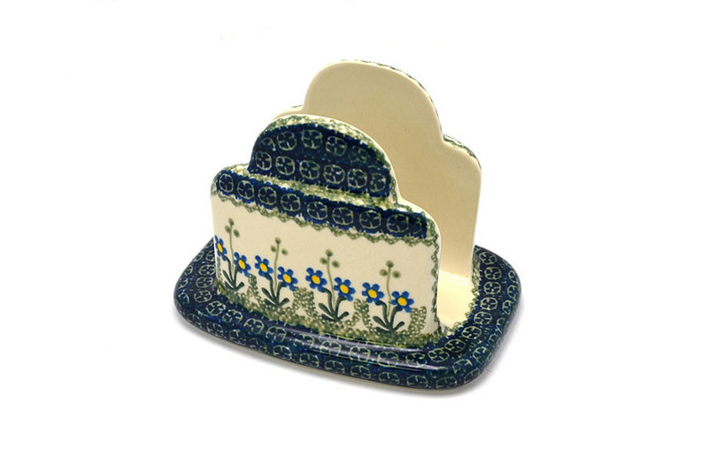 5"H x 4 1/2"W x 6 1/2"L
 Polish Pottery Napkin Holder - Blue Spring Daisy 487-614a (5"H x 4 1/2"W x 6 1/2"L
)