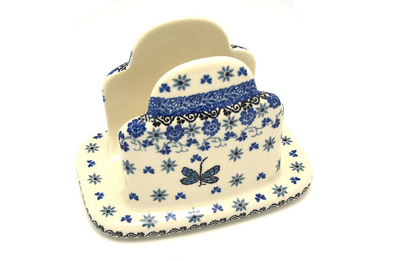 5"H x 4 1/2"W x 6 1/2"L
 Polish Pottery Napkin Holder - Dragonfly 487-2009a (5"H x 4 1/2"W x 6 1/2"L
)