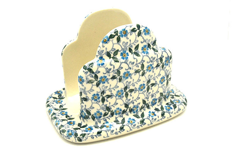 5"H x 4 1/2"W x 6 1/2"L
 Polish Pottery Napkin Holder - Forget-Me-Knot 487-2089a (5"H x 4 1/2"W x 6 1/2"L
)