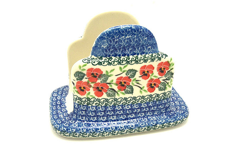 5"H x 4 1/2"W x 6 1/2"L
 Polish Pottery Napkin Holder - Red Pansy 487-2538a (5"H x 4 1/2"W x 6 1/2"L
)