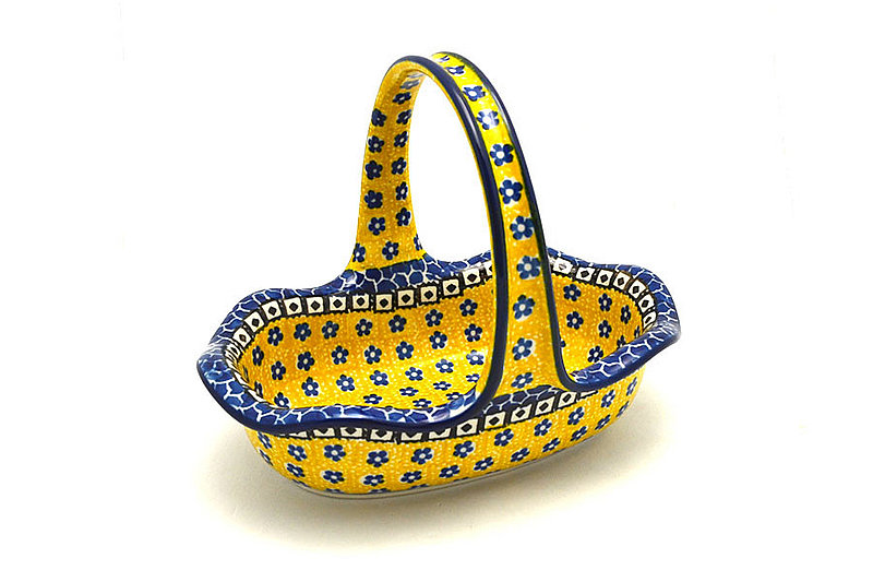 6 1/4"H x 5 7/8"W x 8 1/4"L
 Polish Pottery Basket -Small Oval - Sunburst A21-859a (6 1/4"H x 5 7/8"W x 8 1/4"L
)