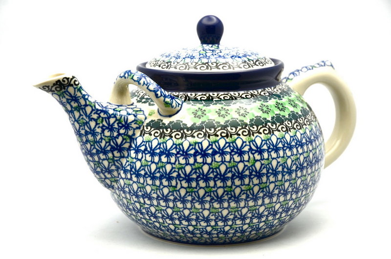 6 3/4"H x 7"W x 11"L
 Polish Pottery Teapot - 1 3/4 qt. - Kiwi 444-1479a (6 3/4"H x 7"W x 11"L
)