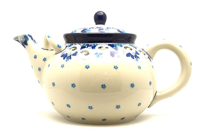 6 3/4"H x 7"W x 11"L
 Polish Pottery Teapot - 1 3/4 qt. - White Poppy 444-2222a (6 3/4"H x 7"W x 11"L
)