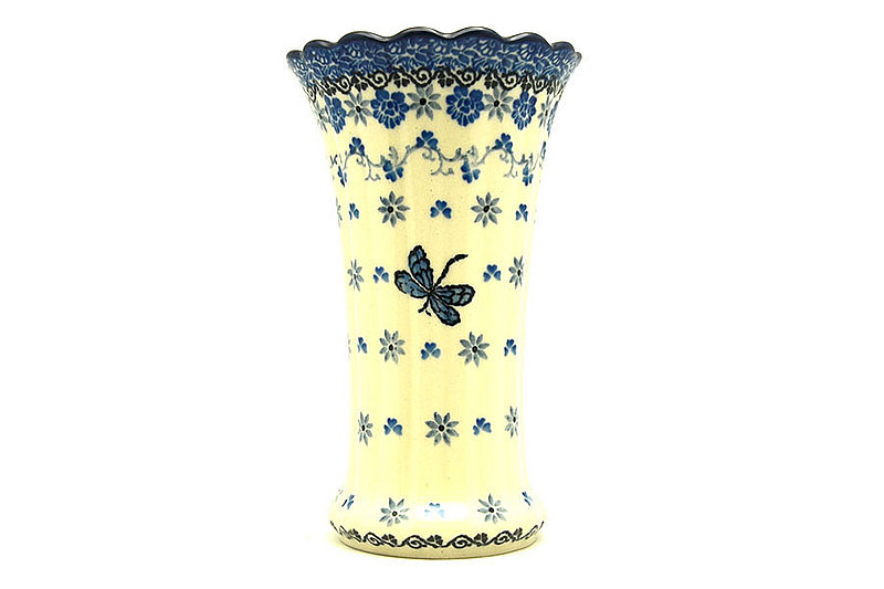 6 5/8"H x 4"W (at the lip)
 Polish Pottery Vase - Medium Fluted - Dragonfly 050-2009a (6 5/8"H x 4"W (at the lip)
)