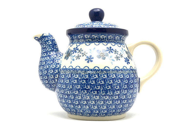 6"H x 4 1/2"W x 7"L
 Polish Pottery Gooseneck Teapot - 20 oz. - Blue Horizon 119-2333a (6"H x 4 1/2"W x 7"L
)