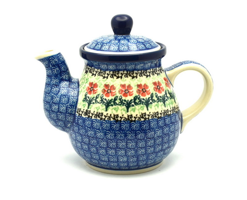 6"H x 4 1/2"W x 7"L
 Polish Pottery Gooseneck Teapot - 20 oz. - Maraschino 119-1916a (6"H x 4 1/2"W x 7"L
)