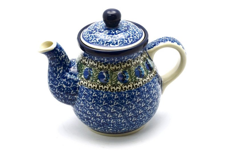 6"H x 4 1/2"W x 7"L
 Polish Pottery Gooseneck Teapot - 20 oz. - Peacock Feather 119-1513a (6"H x 4 1/2"W x 7"L
)