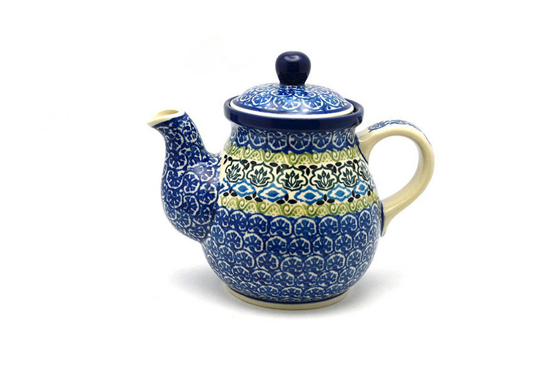 6"H x 4 1/2"W x 7"L
 Polish Pottery Gooseneck Teapot - 20 oz. - Tranquility 119-1858a (6"H x 4 1/2"W x 7"L
)