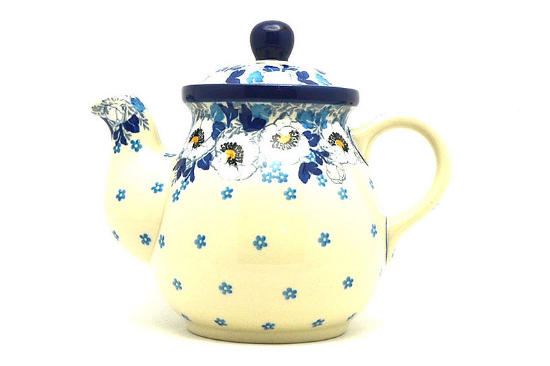 6"H x 4 1/2"W x 7"L
 Polish Pottery Gooseneck Teapot - 20 oz. - White Poppy 119-2222a (6"H x 4 1/2"W x 7"L
)