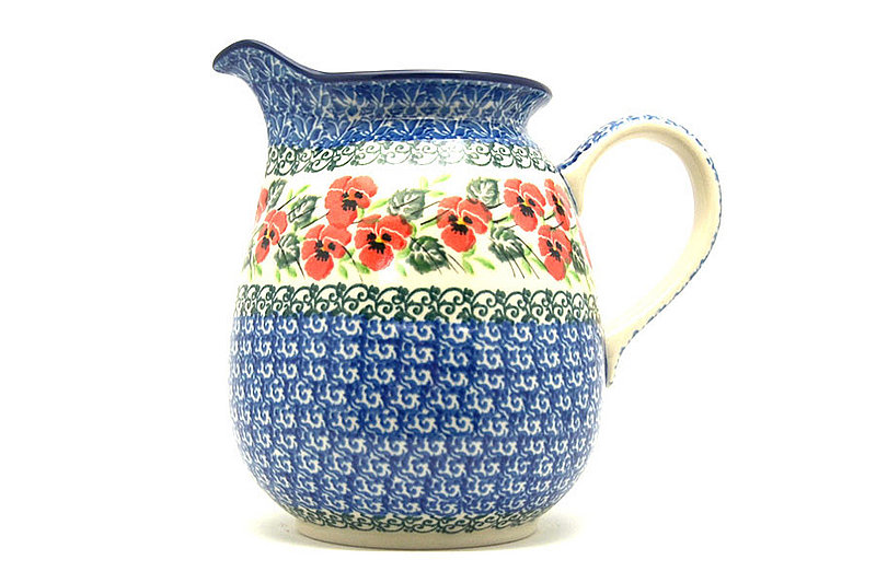 6"H x 4 3/4"W
 Polish Pottery Pitcher - 1 quart - Red Pansy 078-2538a (6"H x 4 3/4"W
)