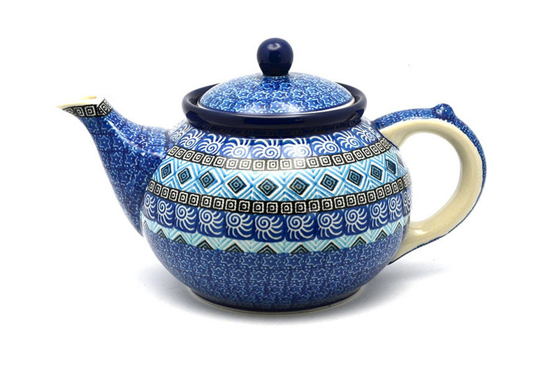 6"H x 5 3/4"W x 9"L
 Polish Pottery Teapot - 1 1/4 qt. - Aztec Sky 060-1917a (6"H x 5 3/4"W x 9"L
)