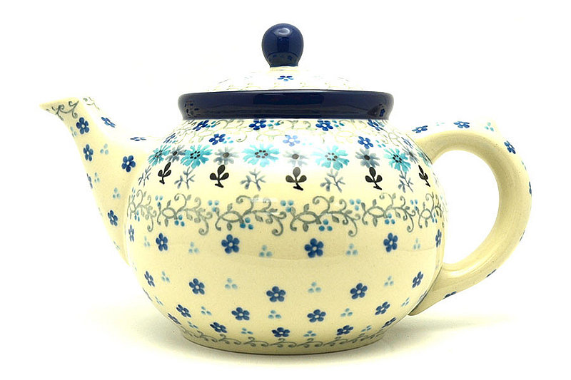 6"H x 5 3/4"W x 9"L
 Polish Pottery Teapot - 1 1/4 qt. - Bachelor Button 060-2641a (6"H x 5 3/4"W x 9"L
)