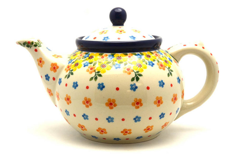 6"H x 5 3/4"W x 9"L
 Polish Pottery Teapot - 1 1/4 qt. - Buttercup 060-2225a (6"H x 5 3/4"W x 9"L
)