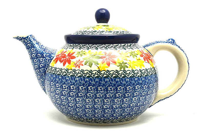 6"H x 5 3/4"W x 9"L
 Polish Pottery Teapot - 1 1/4 qt. - Maple Harvest 060-2533a (6"H x 5 3/4"W x 9"L
)