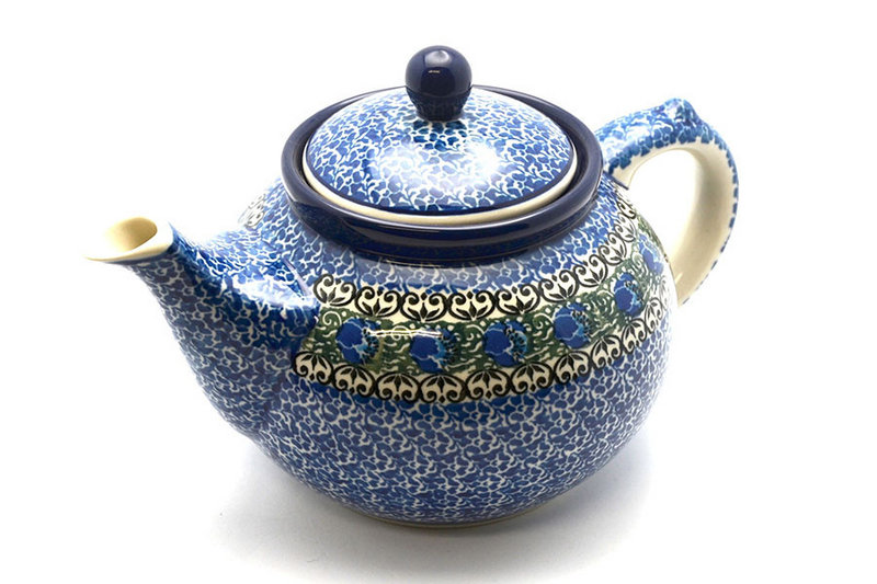 6"H x 5 3/4"W x 9"L
 Polish Pottery Teapot - 1 1/4 qt. - Peacock Feather 060-1513a (6"H x 5 3/4"W x 9"L
)