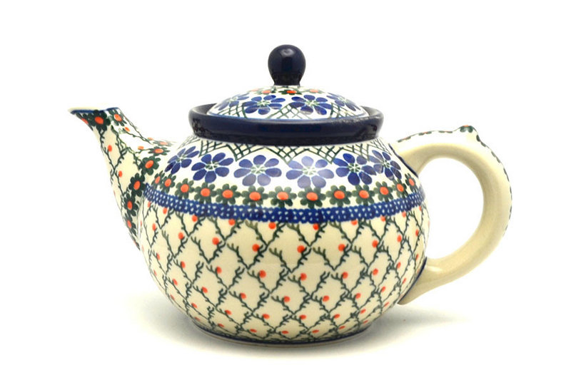 6"H x 5 3/4"W x 9"L
 Polish Pottery Teapot - 1 1/4 qt. - Primrose 060-854a (6"H x 5 3/4"W x 9"L
)
