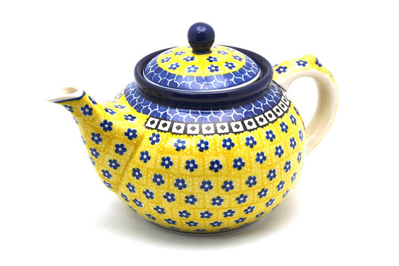 6"H x 5 3/4"W x 9"L
 Polish Pottery Teapot - 1 1/4 qt. - Sunburst 060-859a (6"H x 5 3/4"W x 9"L
)