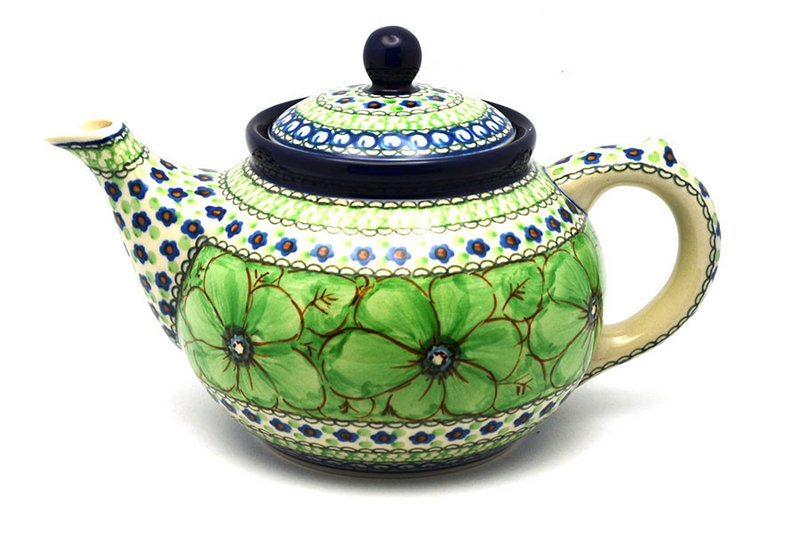 6"H x 5 3/4"W x 9"L
 Polish Pottery Teapot - 1 1/4 qt. - Unikat Signature U408A 060-U408A (6"H x 5 3/4"W x 9"L
)