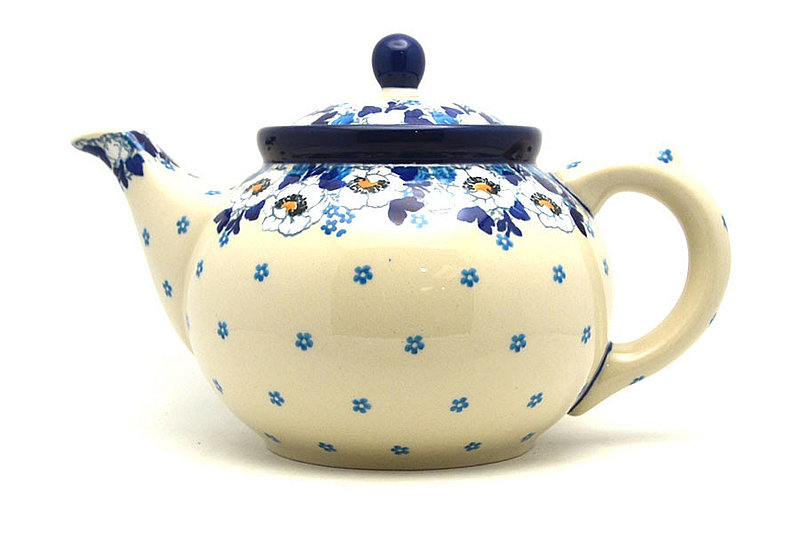 6"H x 5 3/4"W x 9"L
 Polish Pottery Teapot - 1 1/4 qt. - White Poppy 060-2222a (6"H x 5 3/4"W x 9"L
)