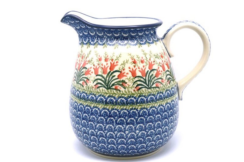 7 1/2"H x 6"W
 Polish Pottery Pitcher - 2 quart - Crimson Bells 082-1437a (7 1/2"H x 6"W
)