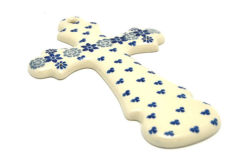 7 3/4"H x 5"W
 Polish Pottery Cross - Large (8") - Silver Lace 533-2158a (7 3/4"H x 5"W
)
