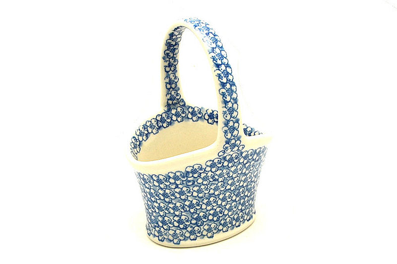 7 3/8"H x 4 1/8"W x 5 1/8"L
 Polish Pottery Basket - Small Hand - Daisy Flurry A30-2176a (7 3/8"H x 4 1/8"W x 5 1/8"L
)